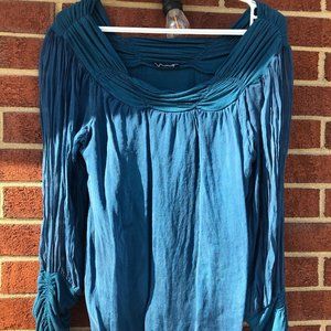 More and More ; blouse top; creased and curled sleeves ; blue/petrol